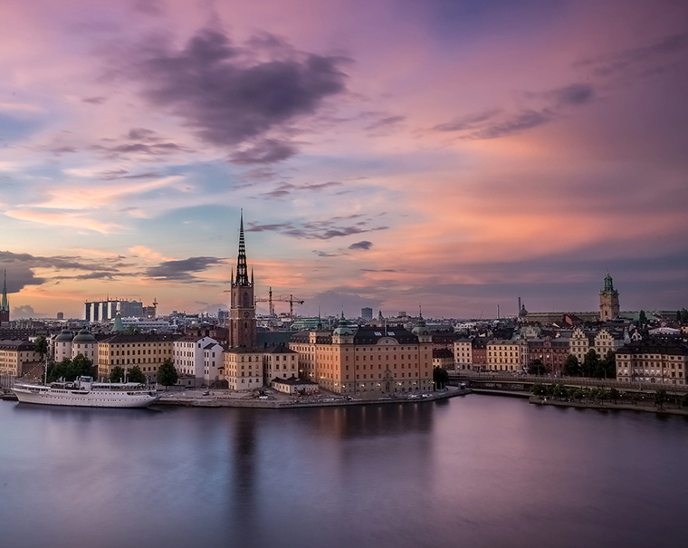 Sweden skyline under purple sky