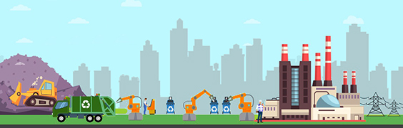 illustration of wte power plant with city skyline in background