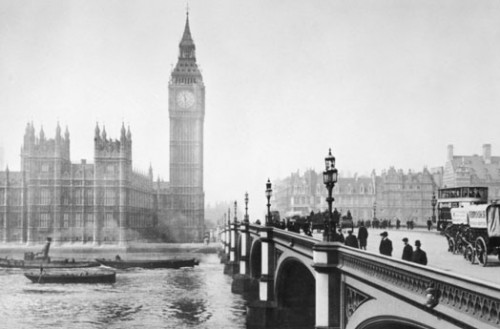London with people on bridge in 1890 Babcock Wilcox