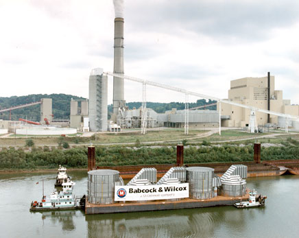 Scrubber environmental equipment on Barge in water Babcock Wilcox