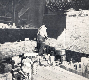 Worker laying firebrick Babcock Wilcox 1922