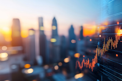 city landscape with growth chart in foreground