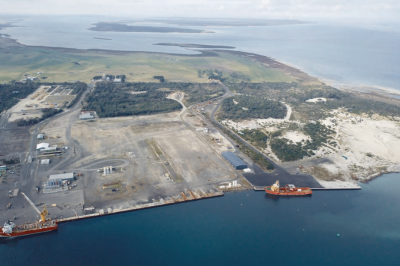 Aerial view of an industrial ocean port