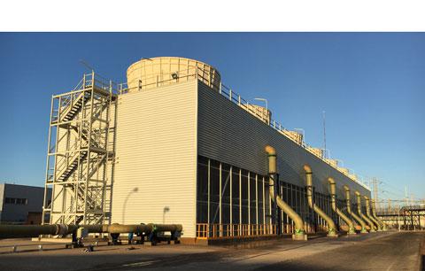 Cooling towers at an industrial plant