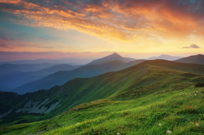Mountainous landscape against a morning sky