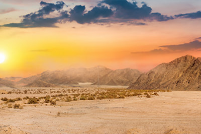 Mountains in the barren desert 