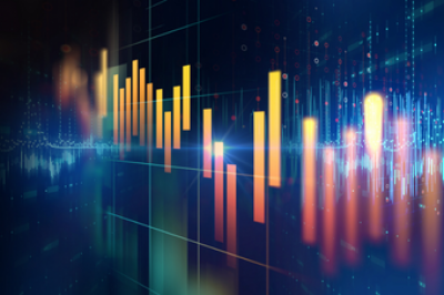 Vertical lines superimposed over financial charts
