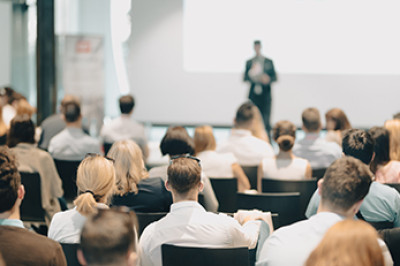 a crowded conference room