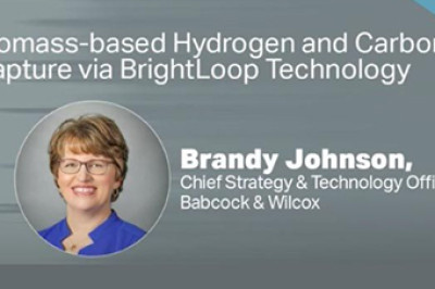 a woman's face next to text promoting biomass based hydrogen and carbon capture via BrightLoop technology