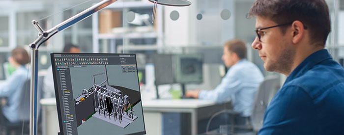 man with decarbonization technology on computer screen